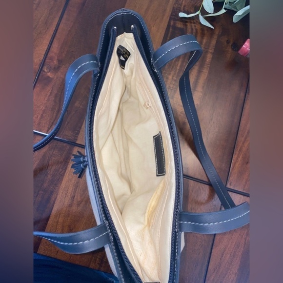 Vintage Etienne Aigner Jute Purse Cream And Blue 13.5” x 7” Vegan 🌱 trim! - Picture 5 of 7